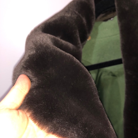Vintage wool Pea coat green with fur collar - Picture 8 of 10